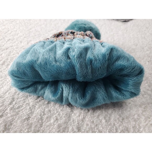 Time & Tru Cable Knit Pom Pom Faux Fur Lining Multicolored Winter Beanie Hat OS - Picture 4 of 6